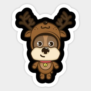 Cute dog with deer costume Sticker